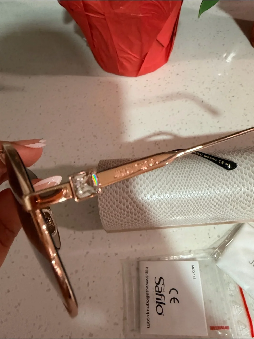 Jimmy Choo Rose Gold Aviator Sunglasses with Brown Gradient Lenses